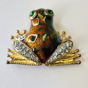 Large Bronze Gold and Green FROG Brooch
